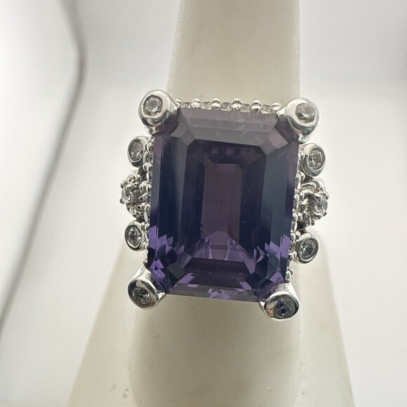 Judith Ripka Ring Sterling Silver Purple Faceted Emerald Cut Rectangle size 8 - Picture 10 of 14